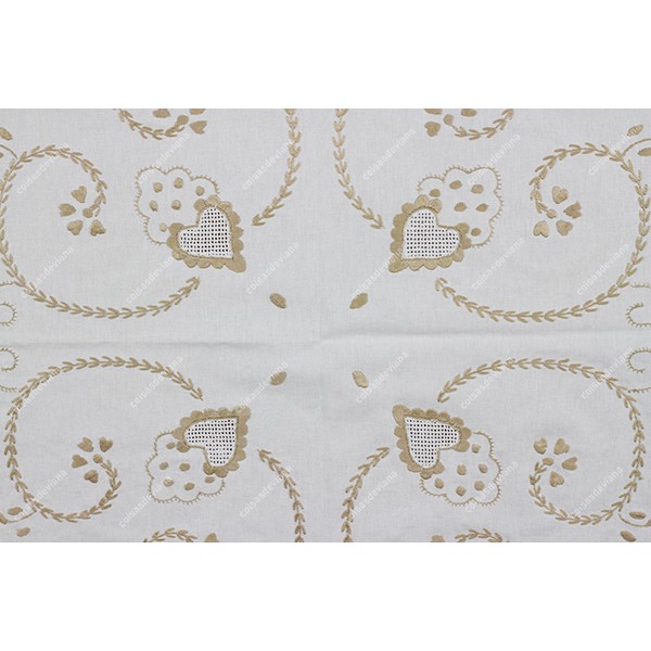 1,20x1,20-TABLECLOTH IN COTTON EMBROIDERED IN BEIGE