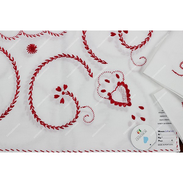 1,20x1,20-TABLECLOTH IN COTTON EMBROIDERED IN RED