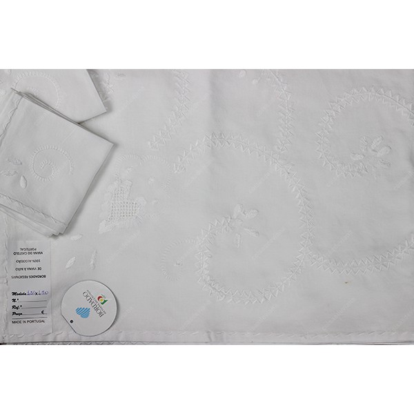 1,50x1,50-TABLECLOTH IN COTTON EMBROIDERED IN WHIT...