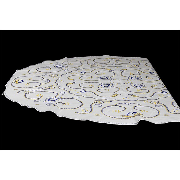 1,80 round-TABLECLOTH IN COTTON EMBROIDERED IN BLUE AND YELLOW