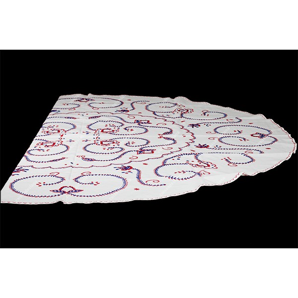 1,50 round-TABLECLOTH IN COTTON EMBROIDERED IN BLUE AND RED