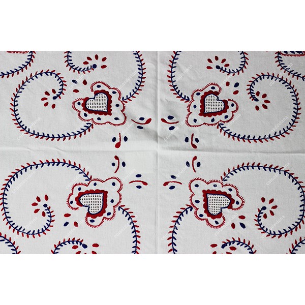1,80 round-TABLECLOTH IN COTTON EMBROIDERED IN BLUE AND RED