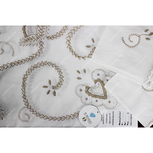 1,80 round-TABLECLOTH IN COTTON EMBROIDERED IN BEIGE