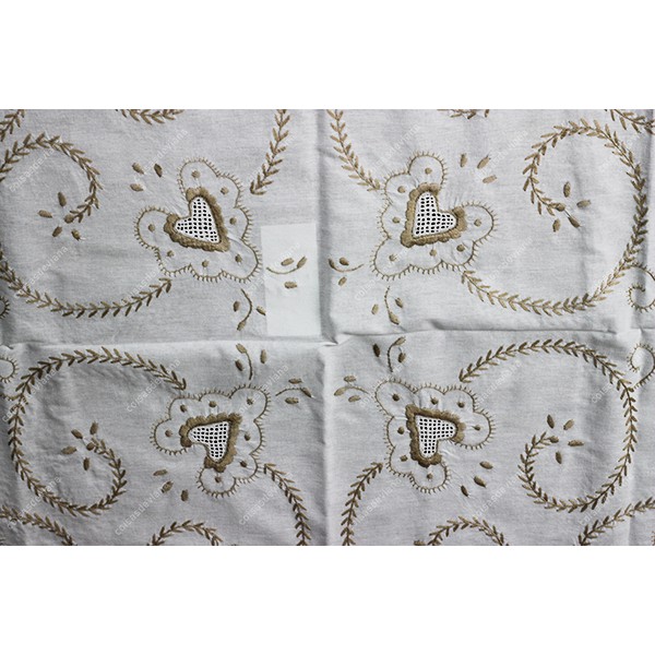 1,80 round-TABLECLOTH IN COTTON EMBROIDERED IN BEIGE