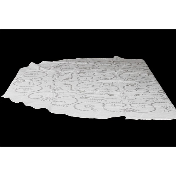1,80 round-TABLECLOTH IN COTTON EMBROIDERED IN GREY