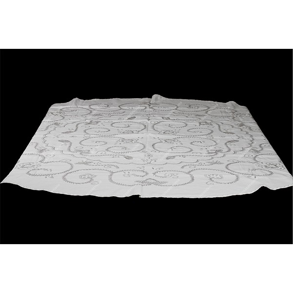 1,80 round-TABLECLOTH IN COTTON EMBROIDERED IN GREY