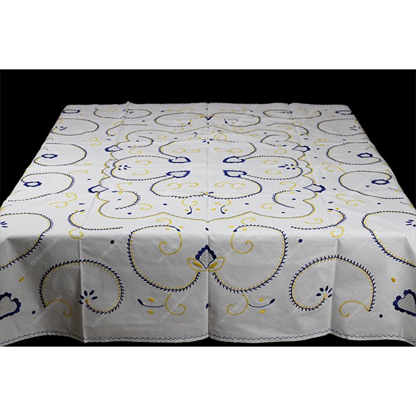 1,80x1,30-TABLECLOTH IN COTTON EMBROIDERED IN BLUE...
