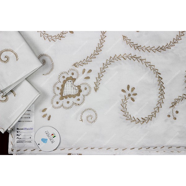 1,80x1,30-TABLECLOTH IN COTTON EMBROIDERED IN BEIG...