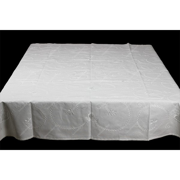 1,80x1,30-TABLECLOTH IN COTTON EMBROIDERED IN WHIT...