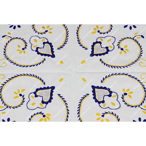 1,0x1,0-TABLECLOTH IN COTTON EMBROIDERED IN BLUE AND YELLOW