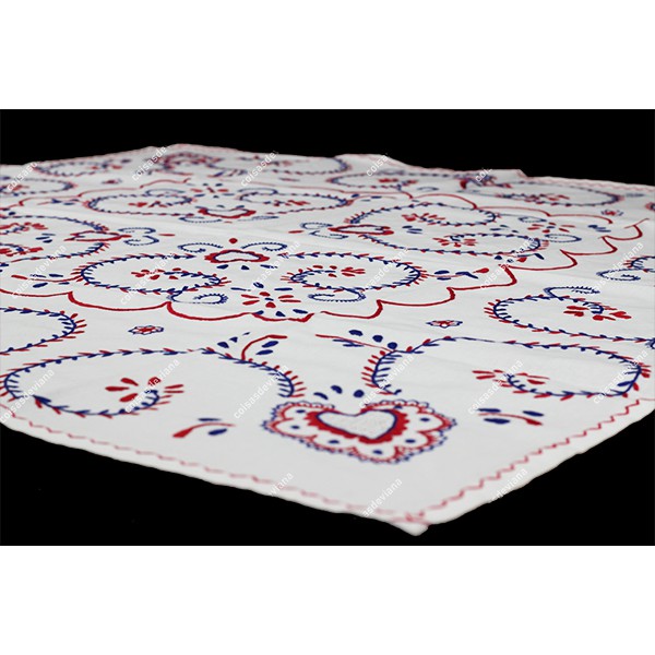 1,0x1,0-TABLECLOTH IN COTTON EMBROIDERED IN BLUE AND RED