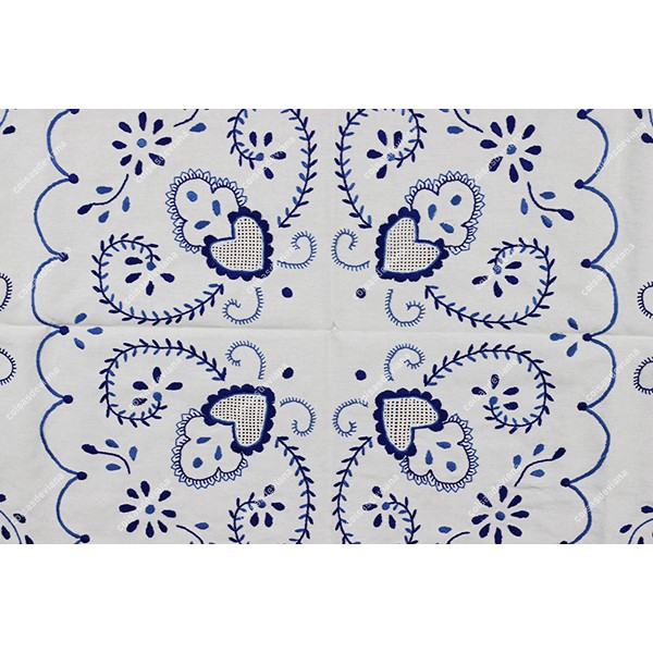 1,0x1,0-TABLECLOTH IN COTTON EMBROIDERED IN TWO BLUES