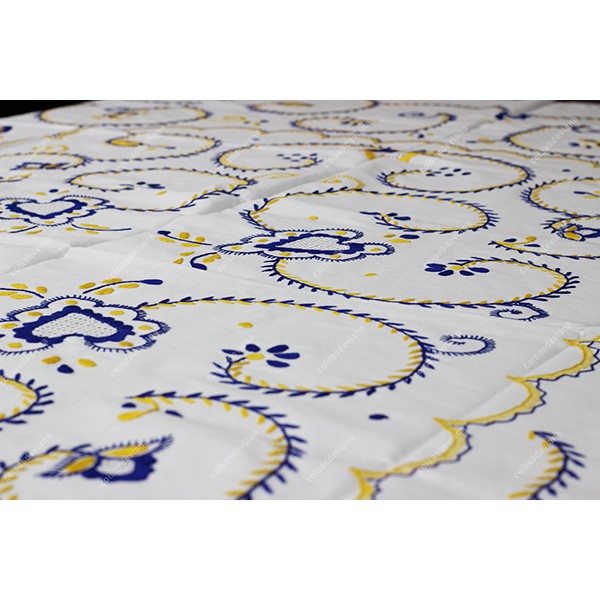 1,50x1,50-TABLECLOTH IN COTTON EMBROIDERED IN BLUE AND YELLOW