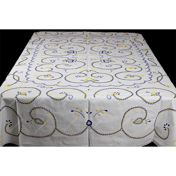3,0x1,70-TABLECLOTH IN COTTON EMBROIDERED IN BLUE AND YELLOW