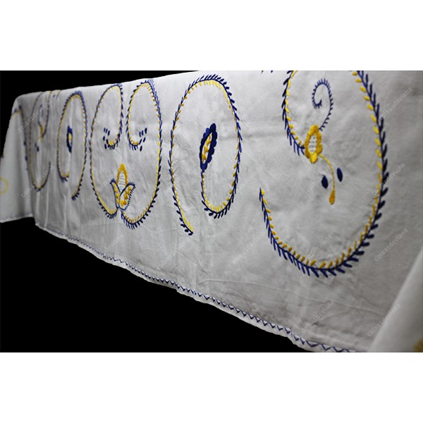 2,50x1,70-TABLECLOTH IN COTTON EMBROIDERED IN BLUE AND YELLOW