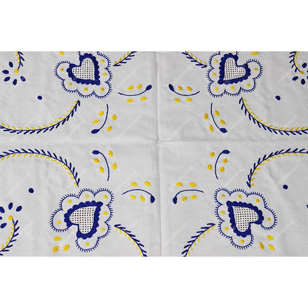 2,50x1,70-TABLECLOTH IN COTTON EMBROIDERED IN BLUE AND YELLOW