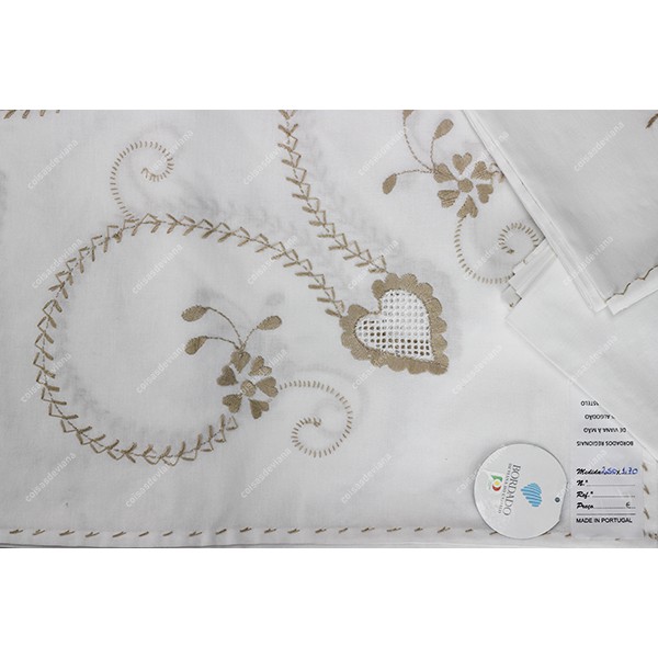 3,50x1,70-TABLECLOTH IN COTTON EMBROIDERED IN BEIGE