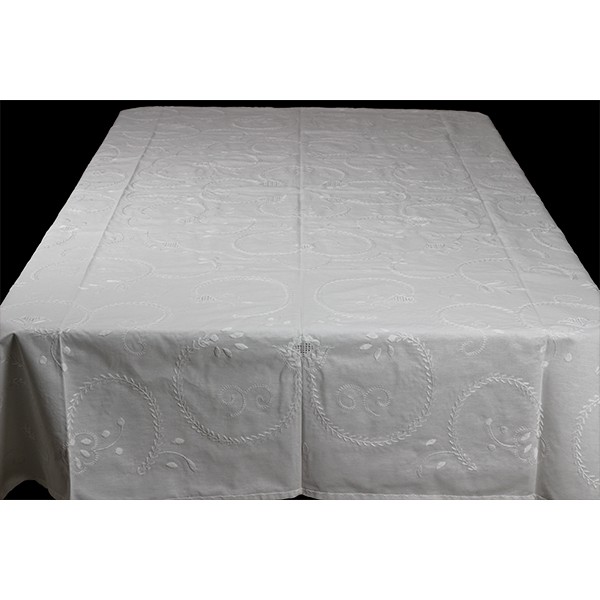 2,50x1,70-TABLECLOTH IN COTTON EMBROIDERED IN WHIT...