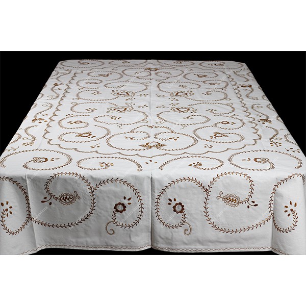 2,50x1,70-TABLECLOTH IN COTTON EMBROIDERED IN BROWN