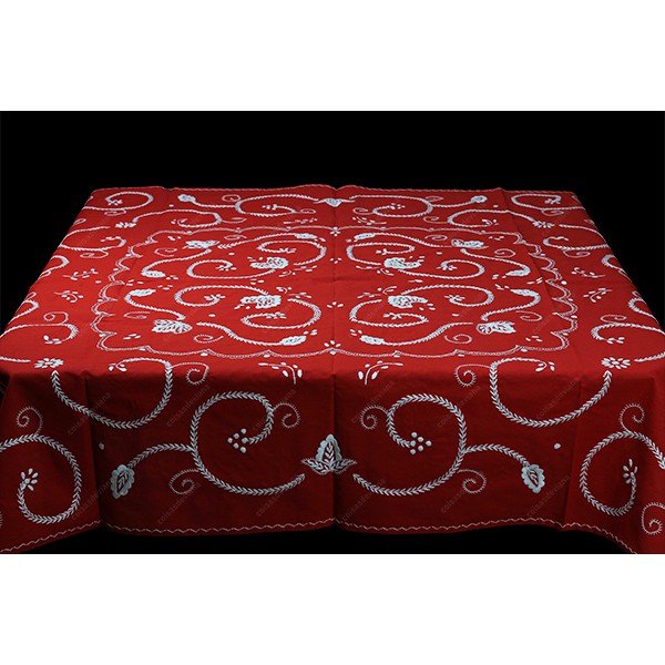 1,50x1,50-TABLECLOTH IN RED COTTON EMBROIDERED IN ...