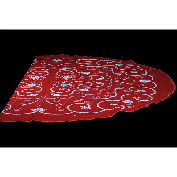 1,80 round-TABLECLOTH IN RED COTTON EMBROIDERED IN...
