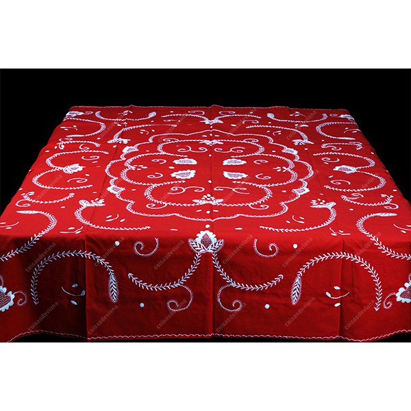 1,80x1,30-TABLECLOTH IN RED COTTON EMBROIDERED IN ...