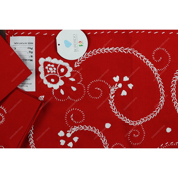 1,0x1,0-TABLECLOTH IN RED COTTON EMBROIDERED IN WH...