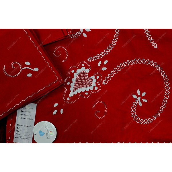 2,50x1,70-TABLECLOTH IN RED COTTON EMBROIDERED IN WHITE
