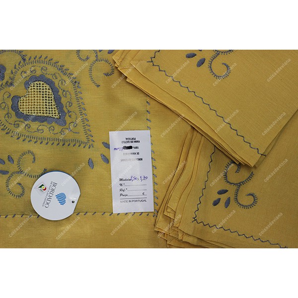 2,50x1,70-TABLECLOTH IN ORANGE YELLOW LINEN EMBROI...