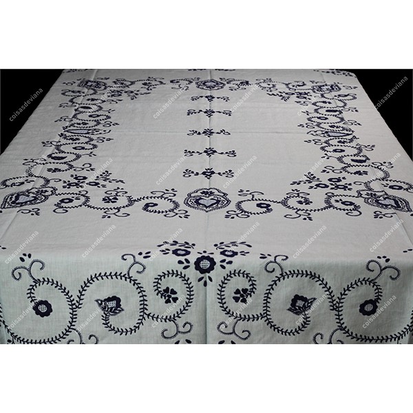 2,50x1,70-TABLECLOTH IN SEA BLUE LINEN EMBROIDERED...