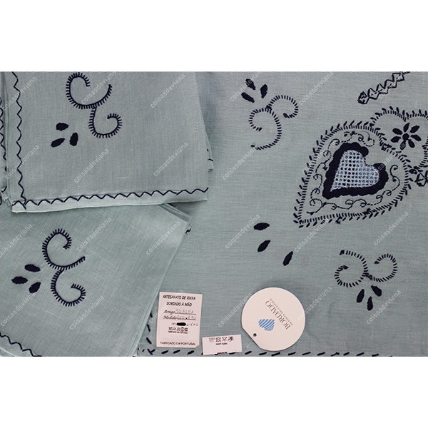 2,50x1,70-TABLECLOTH IN SEA BLUE LINEN EMBROIDERED...