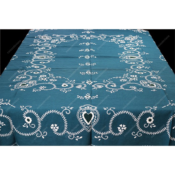 2,50x1,70-TABLECLOTH IN MARTIAL BLUE LINEN EMBROID...