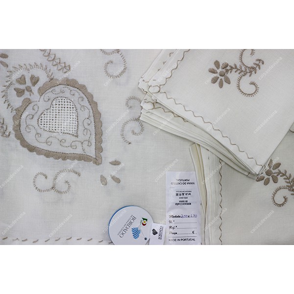 3,0x1,70-TABLECLOTH IN LIGHT BEIGE LINEN EMBROIDER...