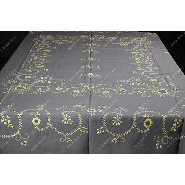 2,50x1,70-TABLECLOTH IN ELEPHANT GREY LINEN EMBROI...