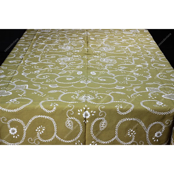 2,50x1,70-TABLECLOTH IN MUSTARD LINEN EMBROIDERED ...