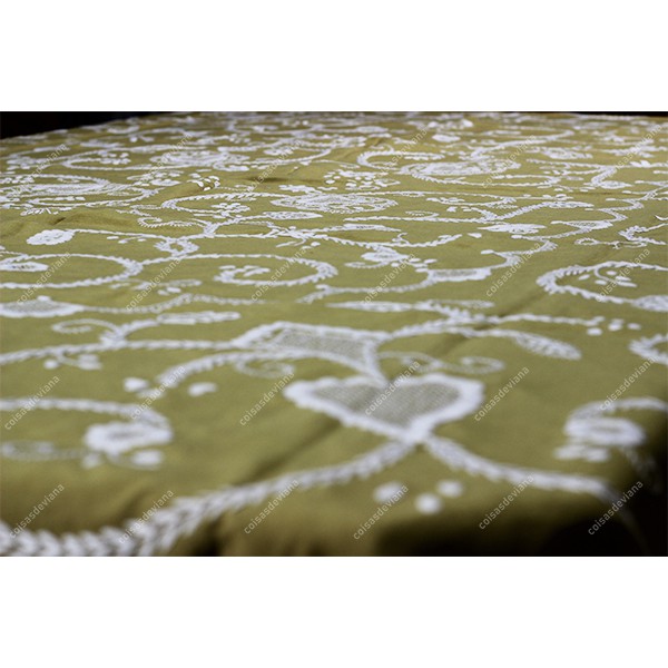 2,50x1,70-TABLECLOTH IN MUSTARD LINEN EMBROIDERED IN WHITE