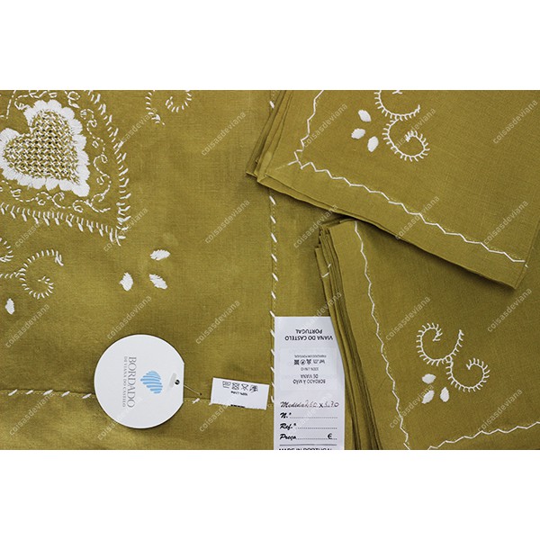 2,50x1,70-TABLECLOTH IN MUSTARD LINEN EMBROIDERED ...