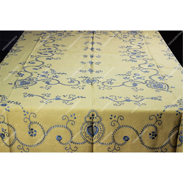2,60x1,60-TABLECLOTH IN MUSTARD LINEN EMBROIDERED ...