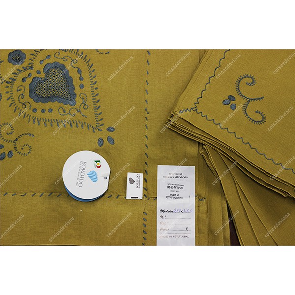 2,60x1,60-TABLECLOTH IN MUSTARD LINEN EMBROIDERED ...