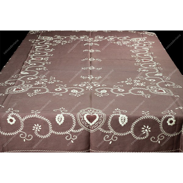 2,50x1,70-TABLECLOTH IN OLD ROSE LINEN EMBROIDERED...
