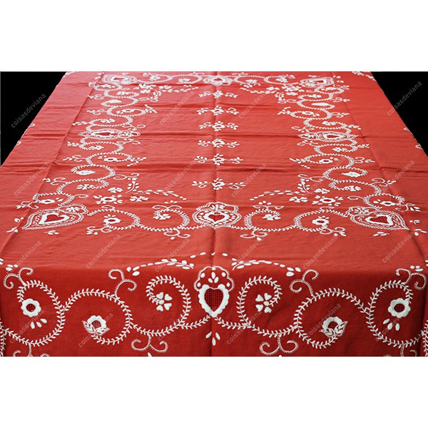 2,50x1,70-TABLECLOTH IN TERRACOTTA RED LINEN EMBRO...