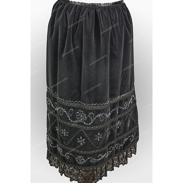VELVET APRON WITH SIMPLE GLASS EMBROIDERY FOR MORDOMA COSTUME