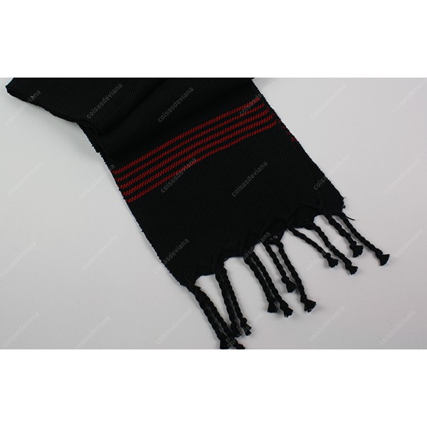 BLACK BAND WITH RED STRIPES AND SNAIL FRINGE