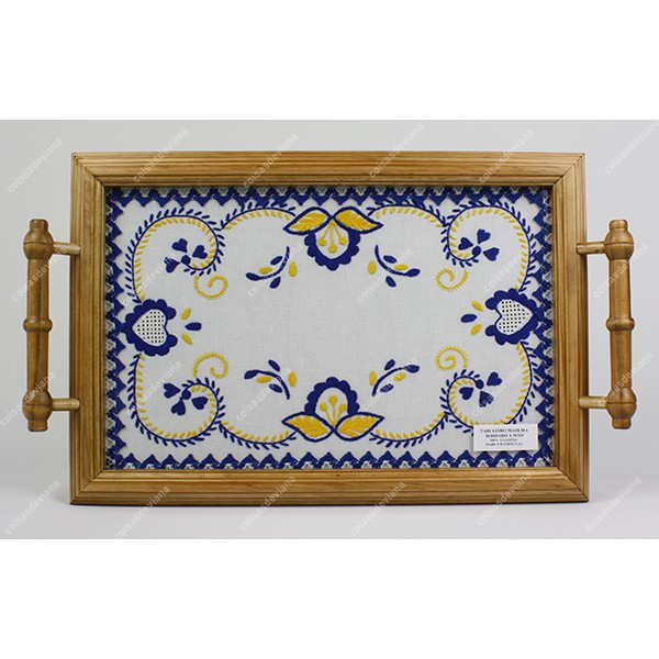 WOODEN TRAY TURNED WING VIANA EMBROIDERY