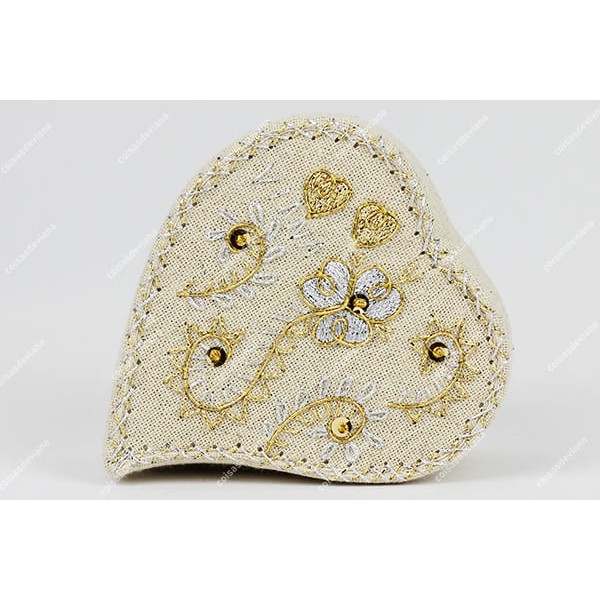 HEART BOX IN LINEN VIANA EMBROIDERY IN GOLD AND SI...