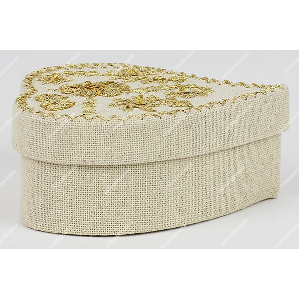 HEART BOX IN LINEN VIANA EMBROIDERY IN GOLD