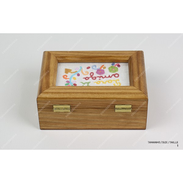 JEWELRY BOX IN WOOD WITH EMBROIDERY LOVE HANDKERCHIEF IN LINEN FABRIC