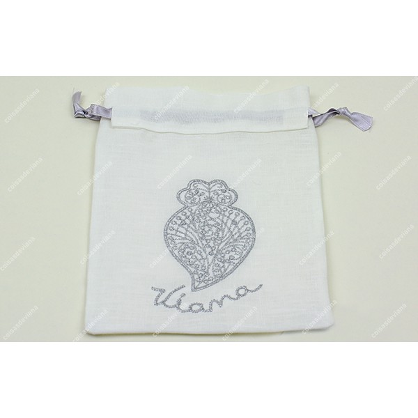 MINIATURE BAG IN LINEN HEART OF VIANA EMBROIDERED BY MACHINE