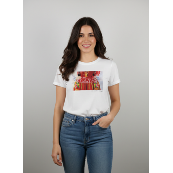T-SHIRT BRANCA MOTIVOS DE VIANA IMPRESSOS