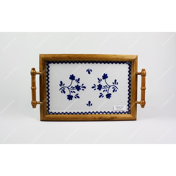 WOODEN TRAY TURNED WING EMBROIDERY VIANA'S CROCKERY